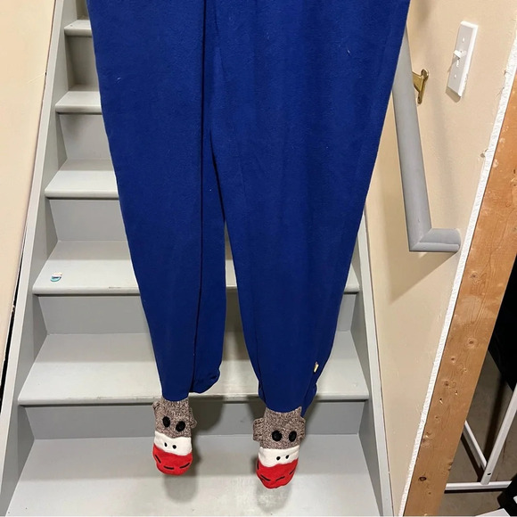 Nick & Nora Sock Monkey Footed Pjs Pajamas M Sleepwear Royal Blue Fleece Pocket - Picture 5 of 12